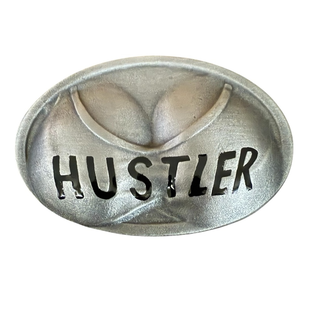 Vintage Hustler Belt Buckle Grey Silver Sexy Mud Flap Girl Festival Biker